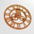 Industrial Equipment Orange Clock With Roman Numerals Gear Mechanism And Metal Frame