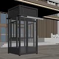 Modern Security Booth With Glass Walls And Canopy At Hotel Entrance