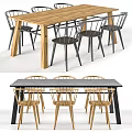 Dining Table Set With Wooden Black Tops And Metal Rattan Chairs Design