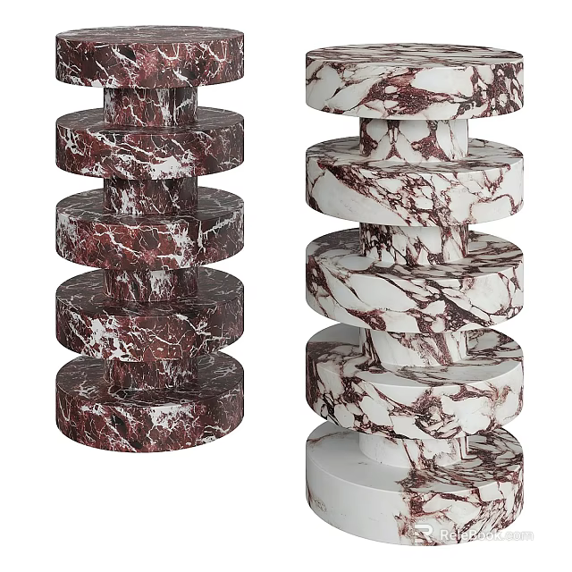 Elegant Modern Spiral Design Side Table with Red and White Marble Veins 3d model