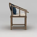 Technology Exhibition Hall Display With Wooden Chair Curved Armrests White Cushion And Blue Pillow