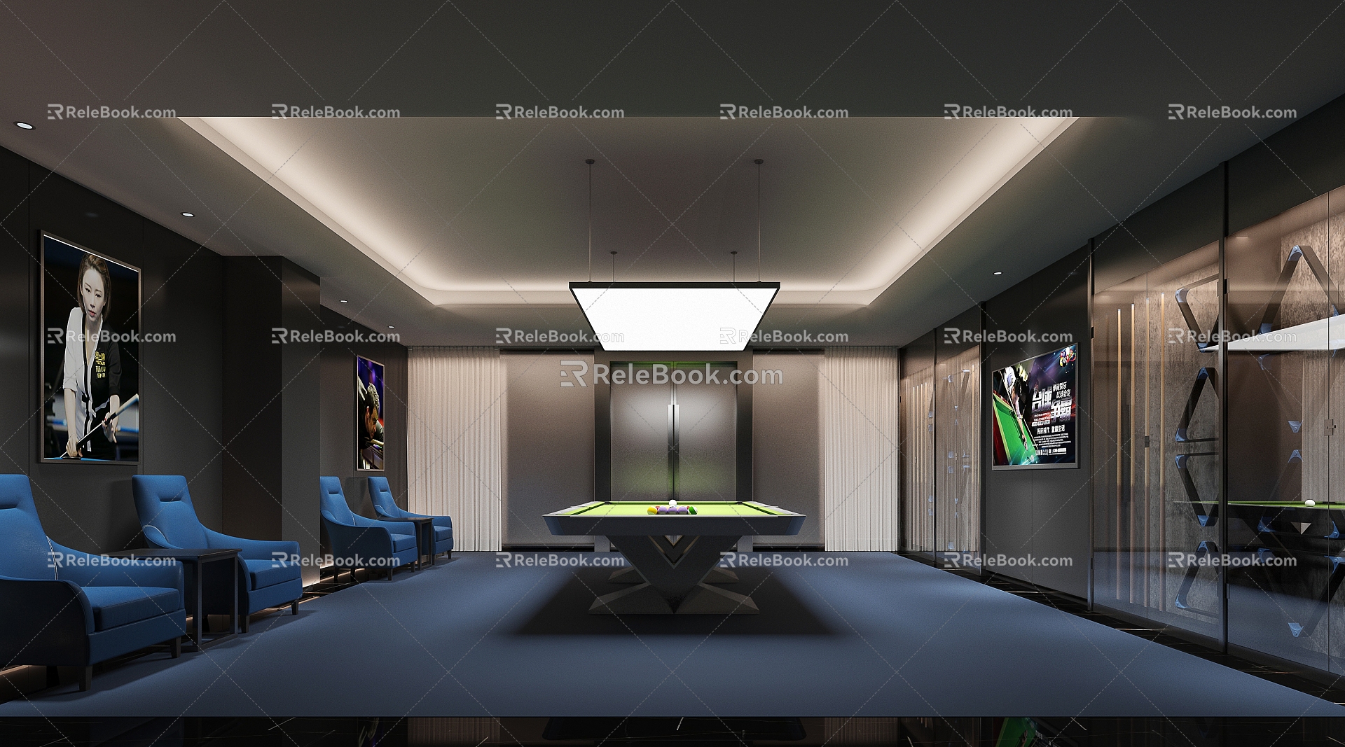 Modern Entertainment Billiard Room 3d model