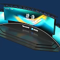 Modern Stage with Large Screen Blue Yellow Wave Design Tencent Health Event