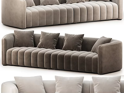 Comfortable Modern Multi Seater Sofa With Plush Cushions And Tufted Velvet Upholstery 3d model