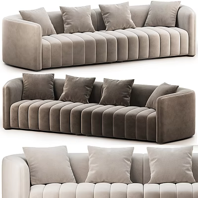 Comfortable Modern Multi Seater Sofa With Plush Cushions And Tufted Velvet Upholstery 3d model
