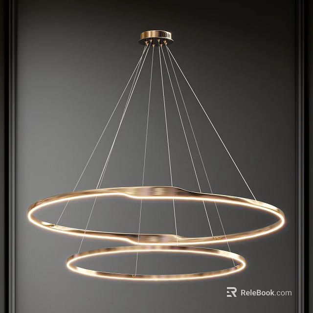 Minimalist Modern Double Ring Metallic Chandelier with LED Lights for Contemporary Interiors 3d model 