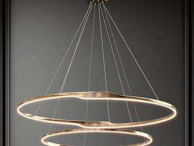 Minimalist Modern Double Ring Metallic Chandelier with LED Lights for Contemporary Interiors 3d model