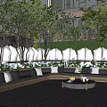 Residential Landscape Featuring Modern Building Outdoor Lounge Area With Trees Grass And Flowers
