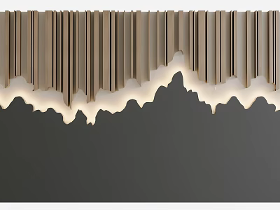 Modern Accent Wall Featuring Vertical Slat Design With Wavy LED Lighting And Wooden Finish 3d model