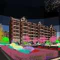 Modern Red Brick Residential Building With Multiple Balconies Lush Greenery And Flower Gardens