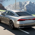 Audi Silver Luxury Sedan With Sleek Design And Scenic Outdoor Background