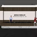 Modern Sleek Reception Area with Marble Desk Architectural Design Company Professional Receptionist and Decorative Sculpture