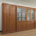 Traditional Wooden Bookcase Design With Glass Doors Central Display And Side Cabinets