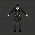 3D Character Model Wearing Formal Black Coat With Striped Pants And Bow Tie