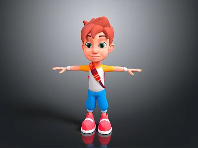 Cartoon Boy With Red Brown Hair Green Eyes Arms Outstretched On Black Background 3d model