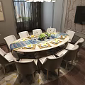 Modern Dining Room Featuring Oval Dining Table With Beige Chairs Placemats And Plates