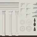 Jane European carved plaster line plaster component post lamp panel 3d model