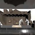 Museum Exhibition Featuring Wooden Boat Structure Wooden Boxes White Statues And Pottery 3d model