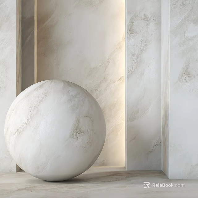 Minimalist Marble Sphere Component in Off White Wall Frame with Natural Texture 3d model