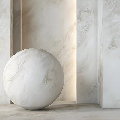 Minimalist Marble Sphere Component in Off White Wall Frame with Natural Texture 3d model