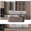 Modern Kitchen Interior Design With Wooden Cabinets Marble Countertop And Tile Backsplash