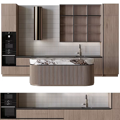 Modern Kitchen Interior Design With Wooden Cabinets Marble Countertop And Tile Backsplash 3d model