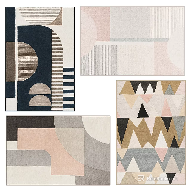 Square Rugs With Geometric Patterns And Various Colors 3d model