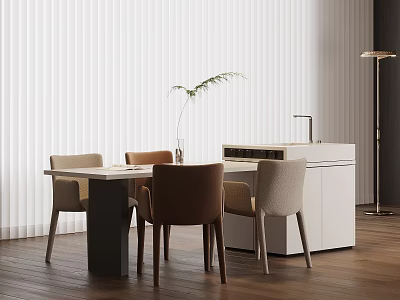 Modern Kitchen Interior Design With Spacious Island Table And Dining Chairs 3d model