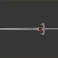 Silver Decorative Sword With Red Gemstone On Guard Intricate Hilt Design And Shiny Blade