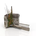 Stone Scene Structure With Brick Wall Balustrade Platform Spire Like Top And Plant Decoration