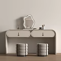 Modern Dressing Table With Decorative Mirror Drawers Two Gray Stools And Cosmetic Items 3d model
