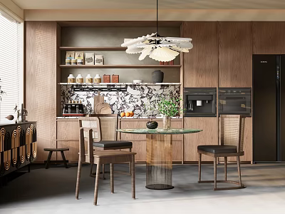 Dining Room Dining Table and Chair Dining Chair Dining Table Leisure Chair Round Table Chandelier Refrigerator Oven Tableware Sideboard Stool 3d model