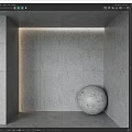 Gray Square Tile Wall with Recessed Lighting and Gray Sphere in Corner 3d model
