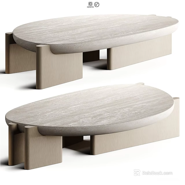 Modern Coffee Table With Smooth Oval Wood Grain Top And Sturdy Geometric Base Structure 3d model 