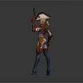 Game Movie Character With Orange White Costume Hat Holding Gun Blue Boots and Armored Design