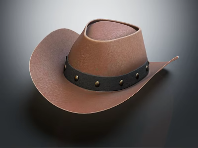 Brown Leather Cowboy Hat With Black Band And Metal Rivets Design 3d model