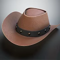 Brown Leather Cowboy Hat With Black Band And Metal Rivets Design