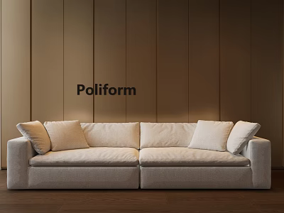 Cream Sectional Sofa With Plush Cushions Against Brown Paneled Wall Poliform Design 3d model