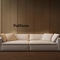 Cream Sectional Sofa With Plush Cushions Against Brown Paneled Wall Poliform Design