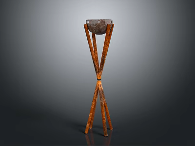 Stylish Wooden Tripod Stand With Top Container For Home Living Accessories 3d model