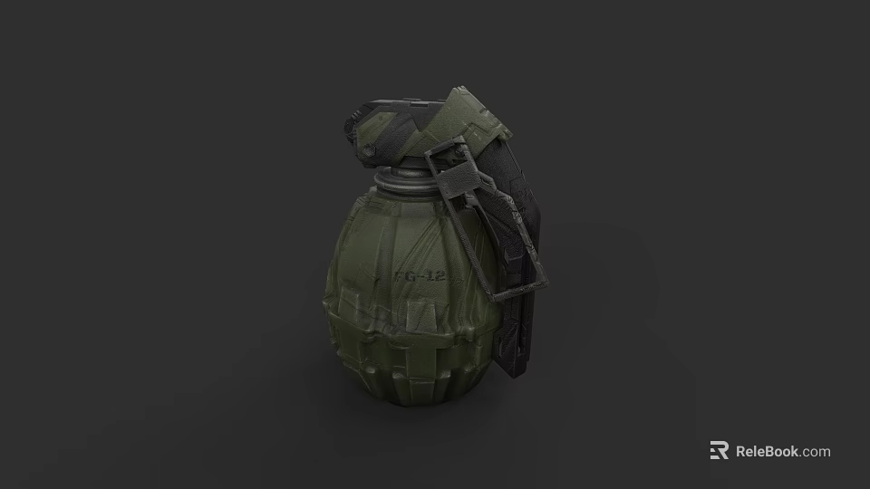 Green Military F1 Defensive Grenade With Tactical Strap And Fuse 3d model 