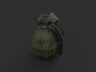 Green Military F1 Defensive Grenade With Tactical Strap And Fuse 3d model
