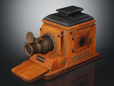 Vintage Electronic Camera With Wooden Body Classic Lens And Retro Design 3d model