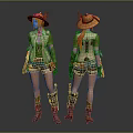 Female Character With Cowboy Hat Red Hair Vest Shorts Leg Armor And Gun