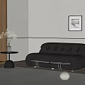 Modern Tufted Leather Double Sofa With Side Table Vase And Decorative Painting