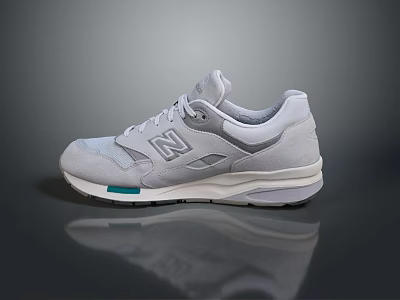New Balance Retro Style Light Gray Sneakers With White Laces And Green White Sole 3d model