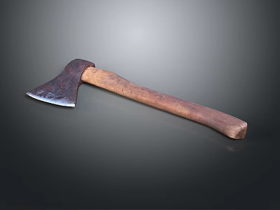 Rusty Vintage Axe Weapon with Metal Head and Wooden Handle on Dark Background 3d model