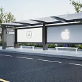Modern Bus Stop With Transparent Roof Benches And Mercedes Apple Billboards