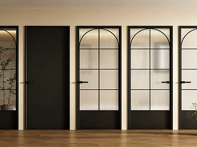 Modern Interior Black Swing Doors With Glass Panels And Arch Designs 3d model
