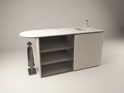 Modern Bathroom Vanity With Marble Countertop Sink Open Shelves And Towel Holder 3d model